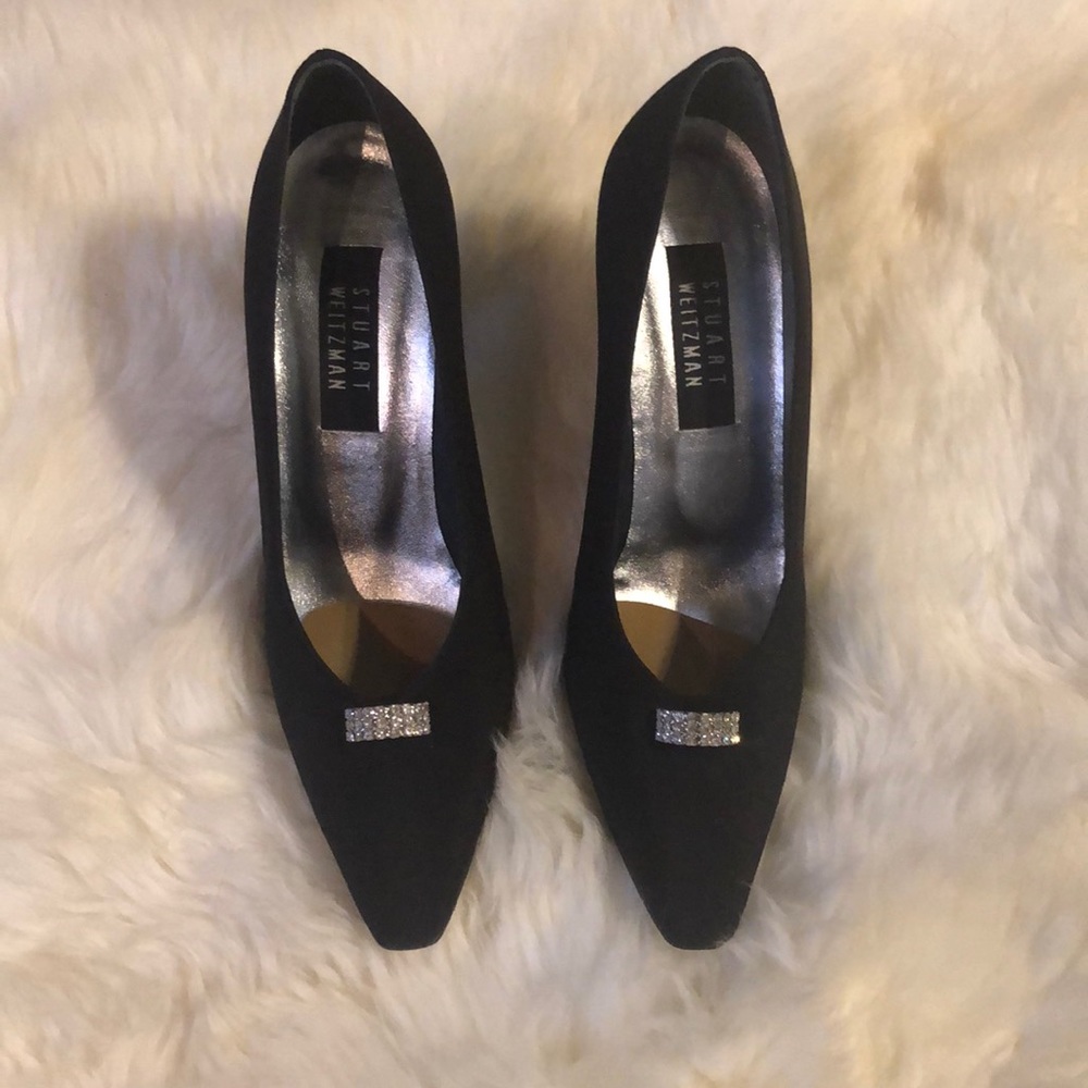 Stuart Weitzman Black Heels with Rhinestone Detail